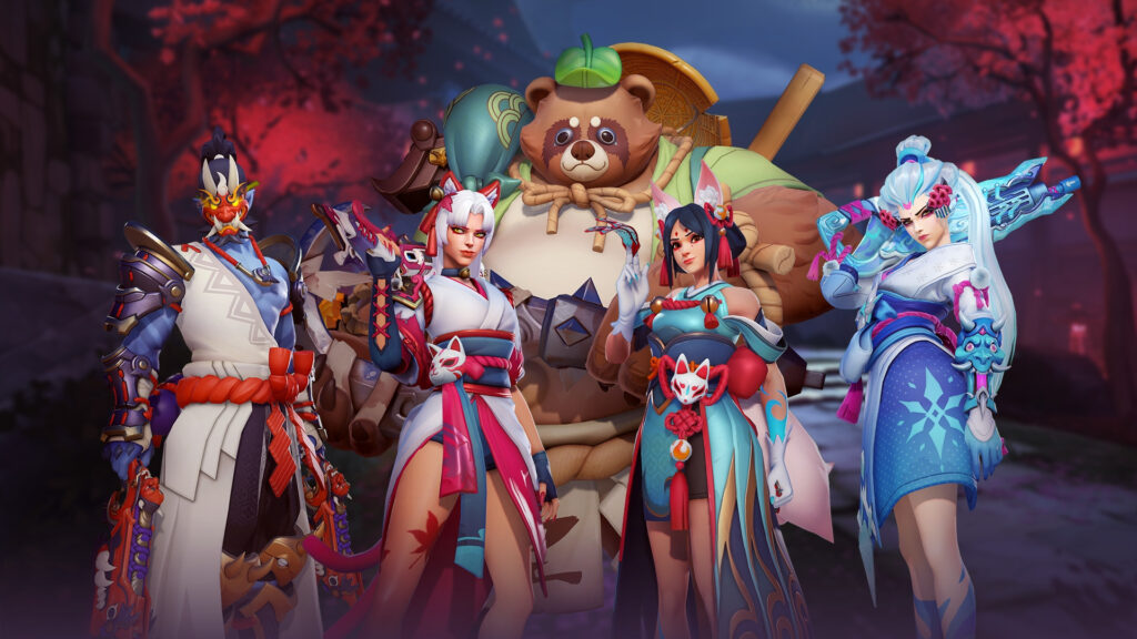 Spirit skins for Reaper, Ashe, Roadhog, Kiriko, and Widowmaker (Image via Blizzard Entertainment)