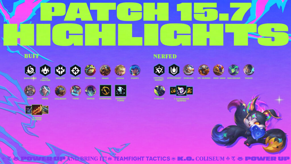 Highlights from the TFT patch 15.7 notes (Image via Riot Games)