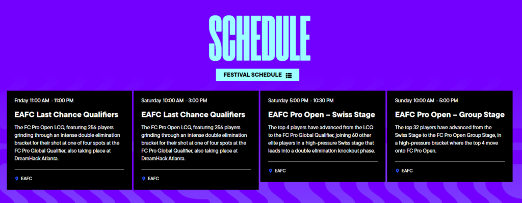 DreamHack Atlanta EA Sports FC 26 schedule (Image via DreamHack)
