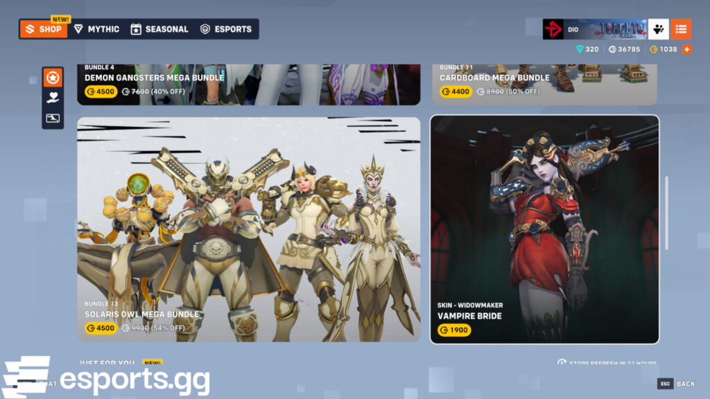 Overwatch 2 Vampire Widowmaker skin (Screenshot via esports.gg)