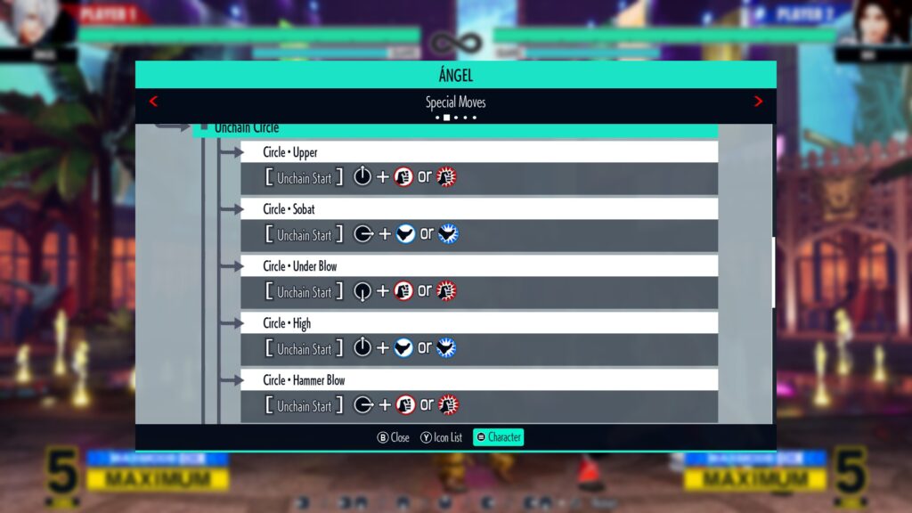 Unchain Circle options in The King of Fighters XV (Image via esports.gg)
