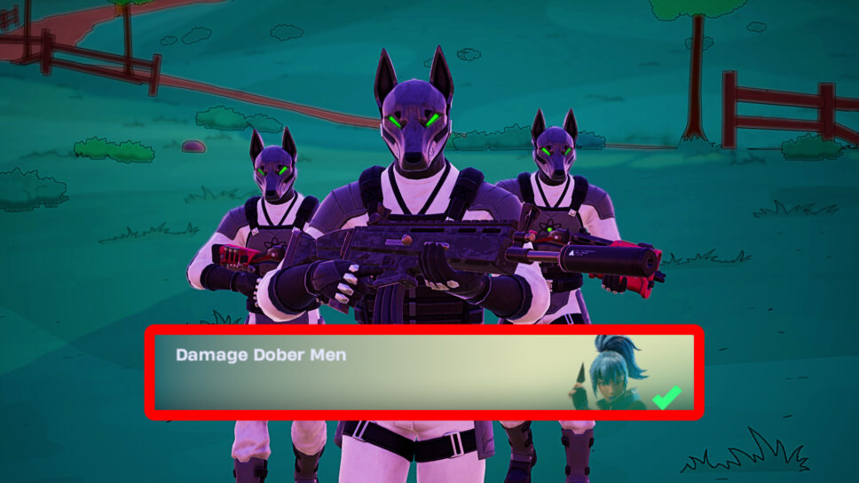How to damage Dober Men in the Fortnite Simpsons season cover image