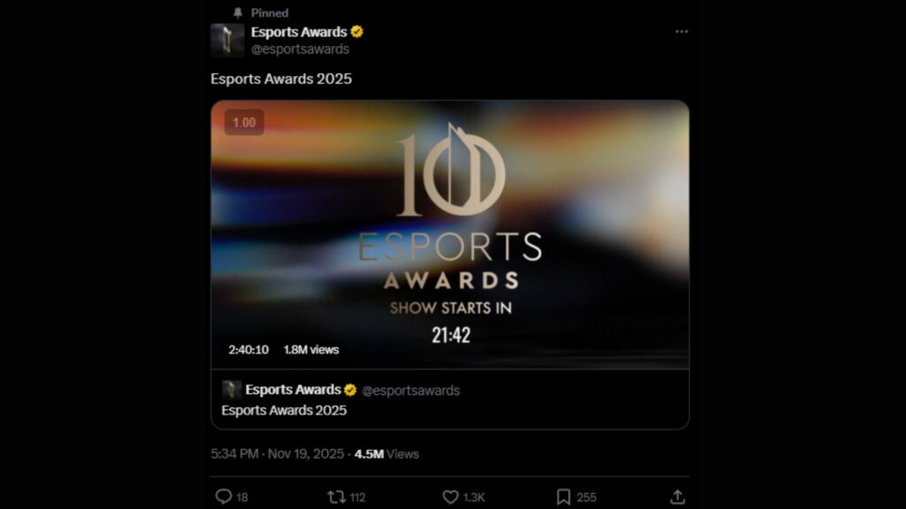Esports Awards 2025 on X (Image via Esports Awards)