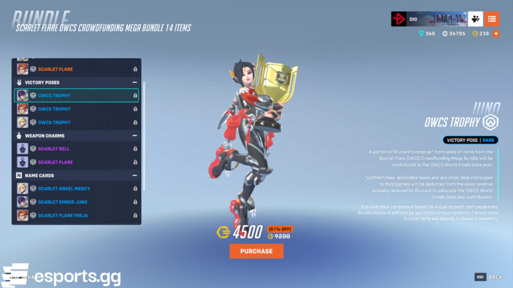 OWCS Trophy victory pose for Juno (Screenshot via esports.gg)