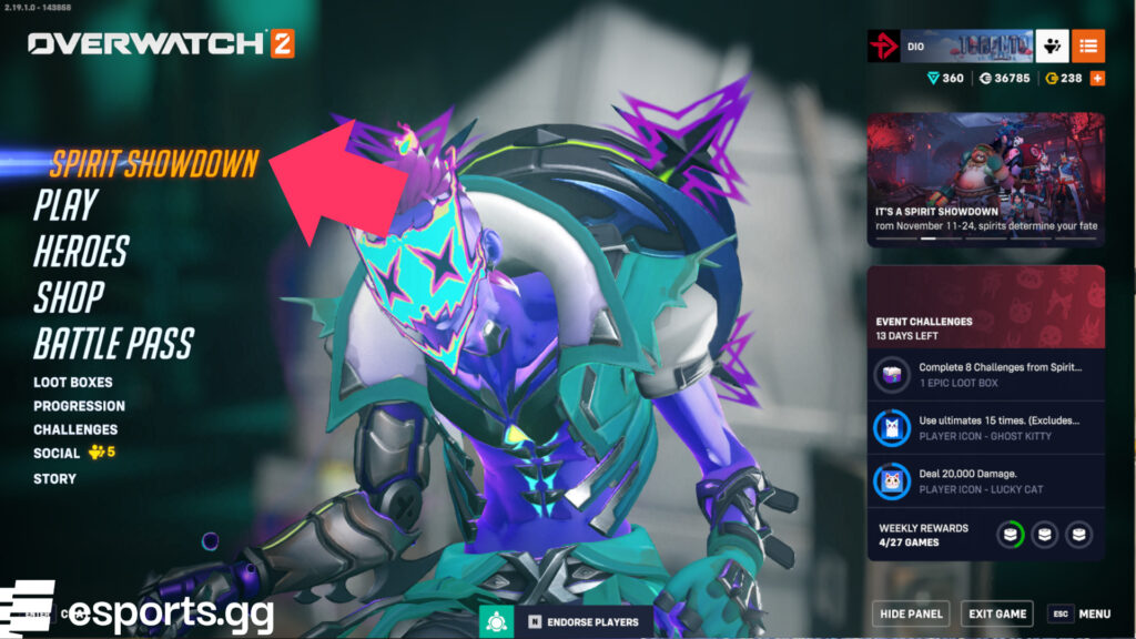 How to access the event and game mode in Overwatch 2 (Screenshot via esports.gg)