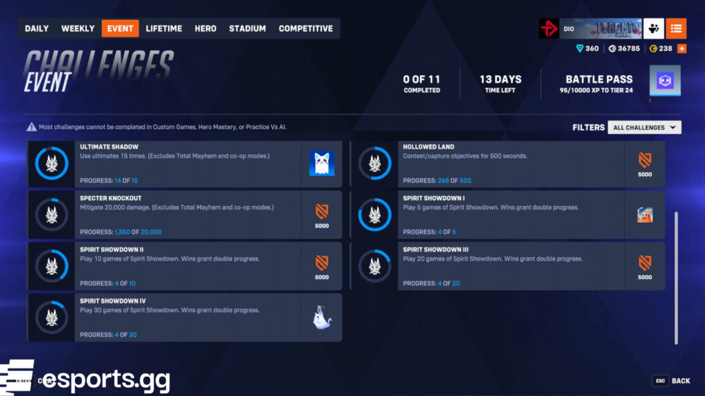 Challenges (Screenshot via esports.gg)
