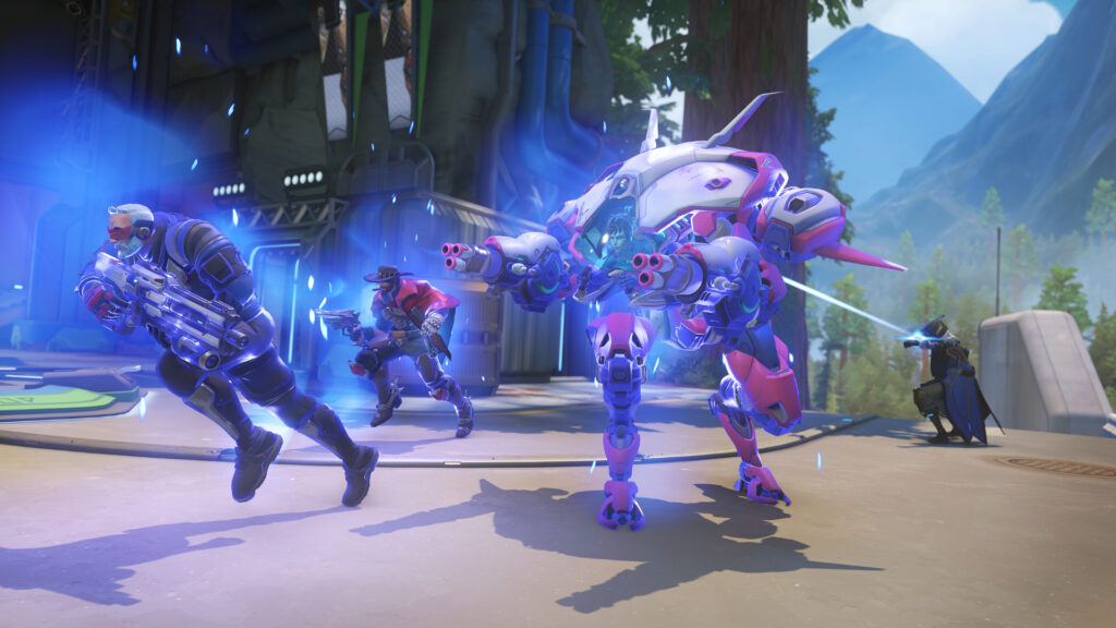Soldier: 76, Cassidy, D.Va, and Ana in Overwatch 2 Stadium (Image via Blizzard Entertainment)