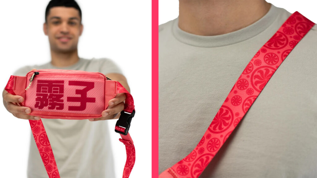 The Kiriko Sling Bag features the support hero's name in Japanese and the kitsune symbol everywhere (Photos via Blizzard Entertainment)