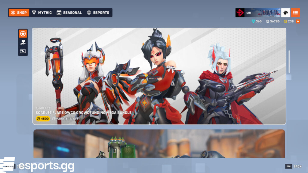 Overwatch 2 esports skins (Screenshot via esports.gg)