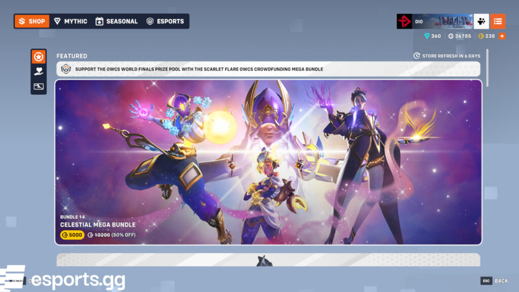 Overwatch 2 shop rotation (Screenshot via esports.gg)