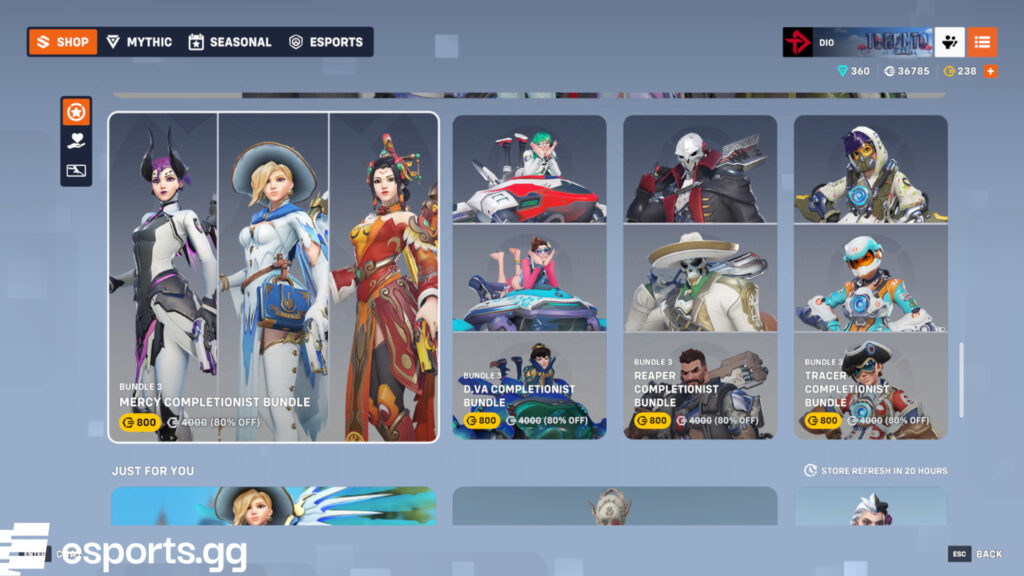 Overwatch shop today (Screenshot via esports.gg)