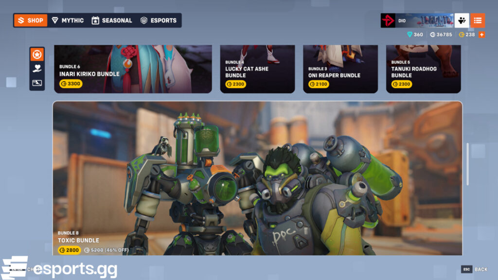 Overwatch 2 Toxic skins (Screenshot via esports.gg)