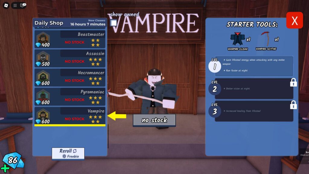The Vampire Cloak becomes one of the starter tools for the Vampire Class (Screenshot via esports.gg)