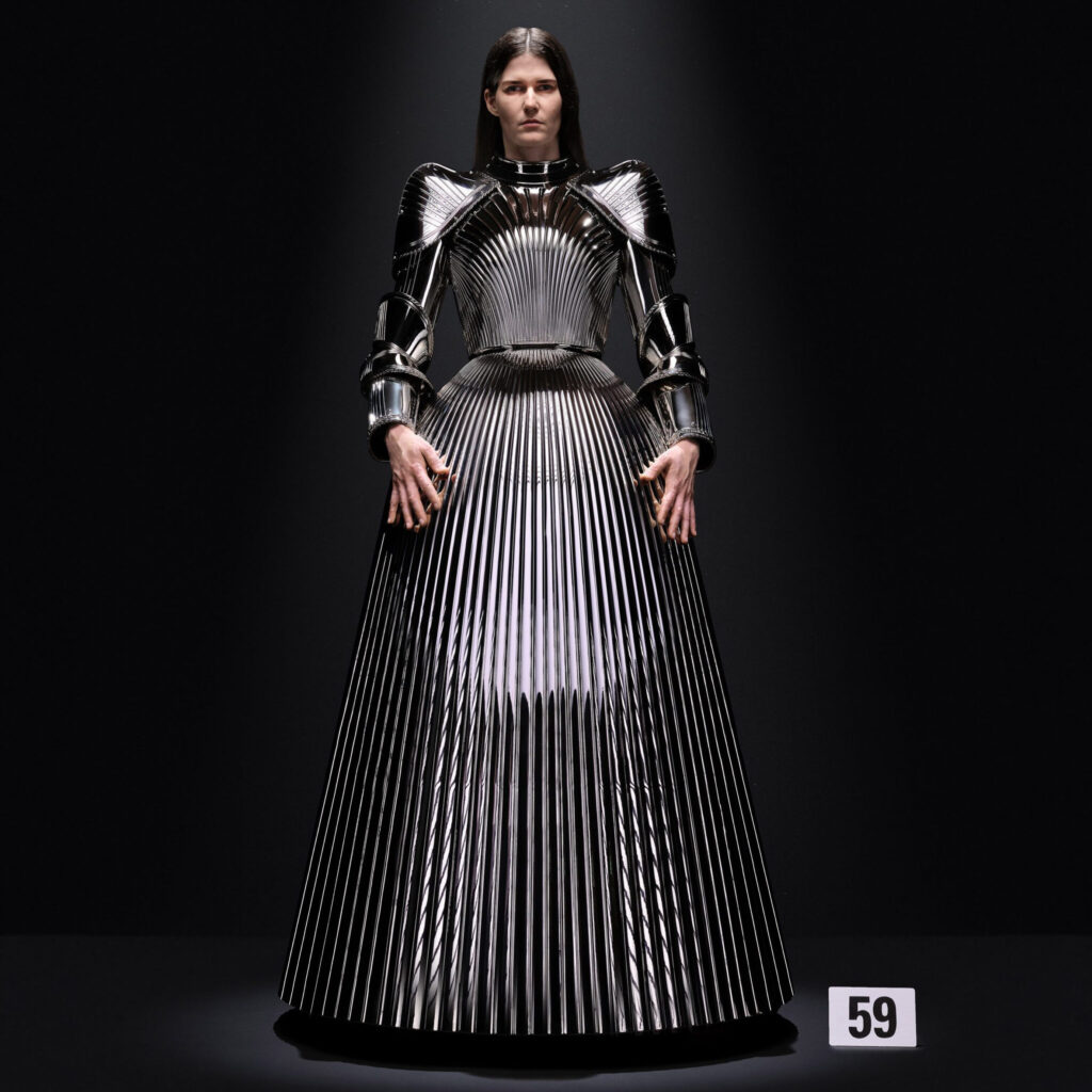 Balenciaga's couture armor outfit (Image via Balenciaga)