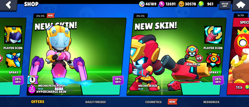 The image shows Mecha skins among the Brawl Stars Shop offers.